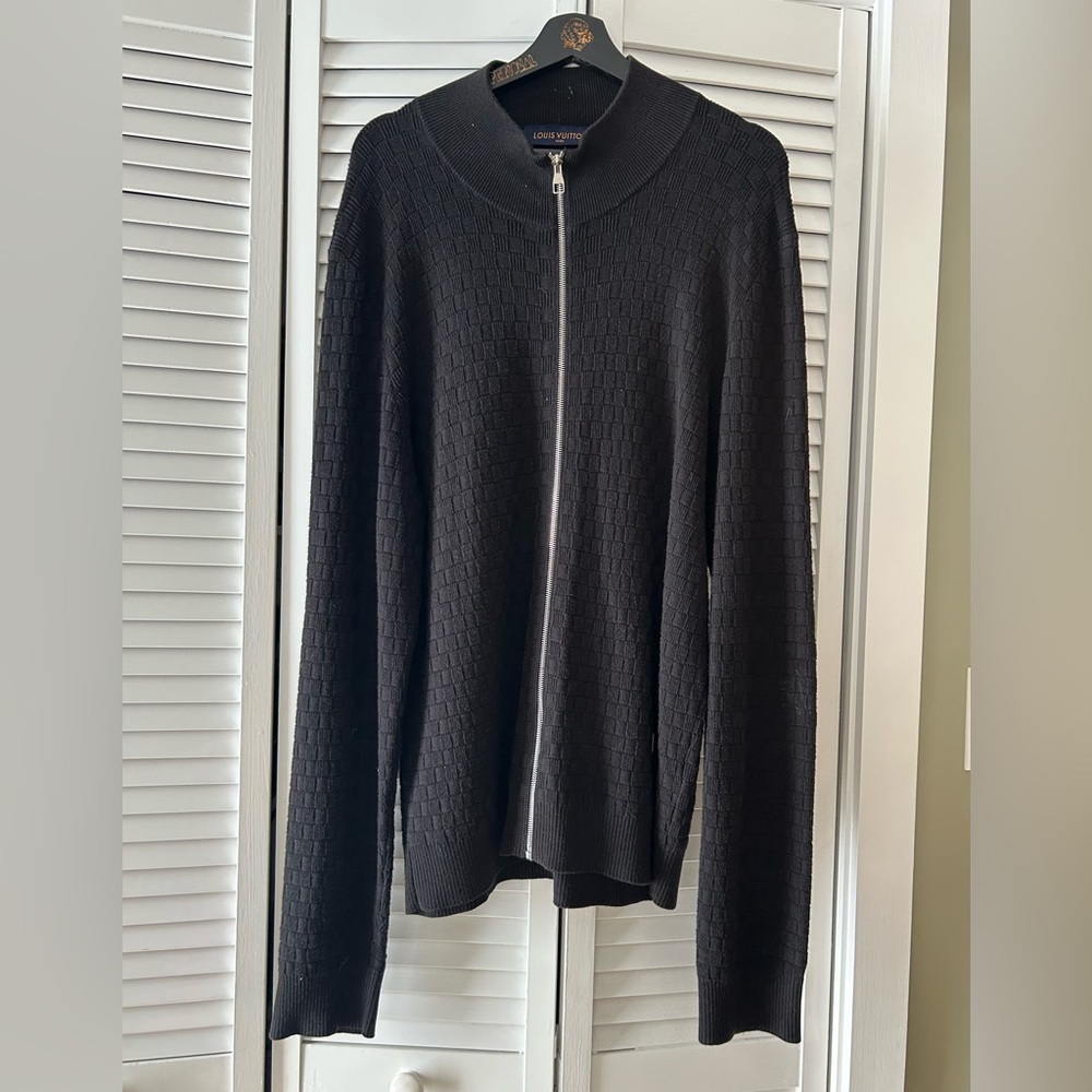 Louis Vuitton Men's Black Textured Zip-Up Sweater